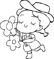 girl with flowers cartoon summer element 