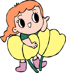 girl with flowers cartoon summer element 