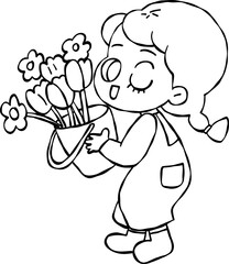 girl with flowers cartoon summer element 
