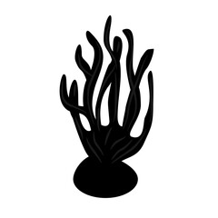 Vector Icon Purple sea anemone on mossy stone,
swaying softly with ocean currents,
black silhouette illustration on white background