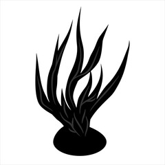 Vector Icon Green seaweed on mossy underwater rocks,
soaked in clear coastal seawater,
black silhouette illustration on white background