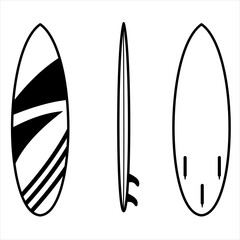 Vector Icon Dark blue surfboard shown in full,
classic-modern vibe from all angles,
line art style