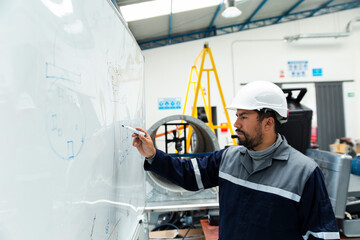 Engineer writing on a whiteboard in a workshop focused on renewable energy planning