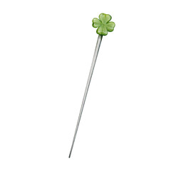 Sewing pin with a four-leaf clover head. Watercolor illustration is a craft tool. It is ideal for textile design, DIY projects, visual effects for sewing clothes and creative handmade content.