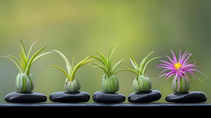 Group Of Air Plants On Rocks,  Nature Still Life