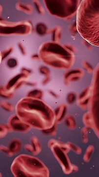Numerous Red Blood Cells Flowing Through the Bloodstream on Dark Purple Background for Medical and Healthcare Concept