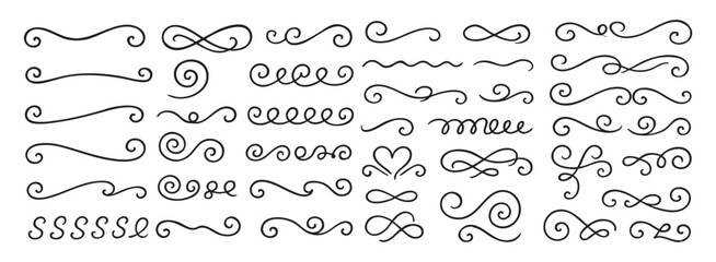 curly line decoration element set vector illustration