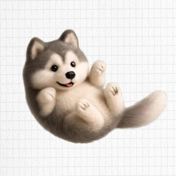 Cute fluffy husky toy animation isolated asset, transparent 4K video, alpha channel, ProRes 4444