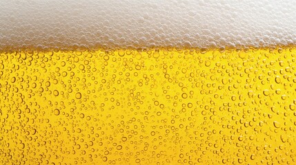 Close-up of beer foam and bubbles, Golden lager macro with frothy head, Ideal for brewery visuals or drink branding