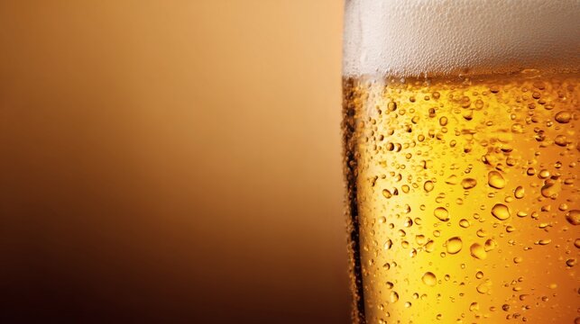 Close-up of beer with foam and bubbles, Cold golden lager macro shot, Perfect for bar menu or drink product visuals