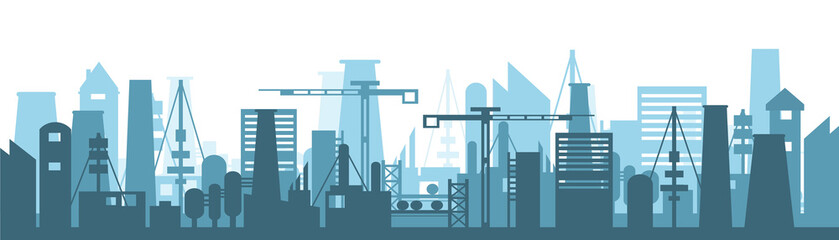 png modern blue factory silhouette with pipeline tower plant energy engineering concept gas power industry steel construction architecture background vector economy refinery technology processing

