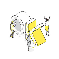OKマークと喜ぶ人物のイラスト（アイソメ）