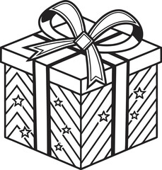Black and White Gift Box Illustration  Stylized Top Down Festive Design