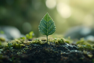 A young leaf sprouts from the soil.