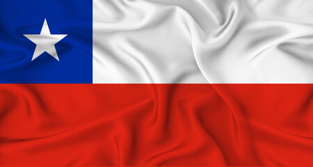 Naklejka premium Realistic Chile flag waving. Close up of flag of Chile with cloth texture