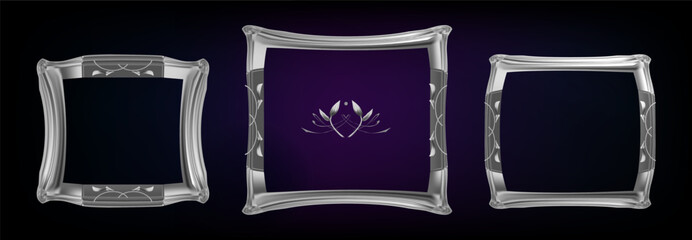 3d silver frame .  Collection of vintage silver picture frames 