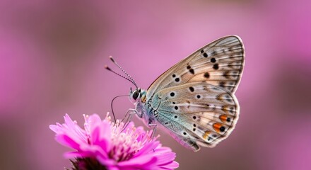 Obraz premium Beautiful butterfly perched on pink flower in vibrant nature scene