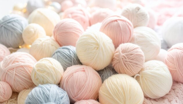 Vibrant pile of yarn balls, a colorful collection for knitting and crochet enthusiasts