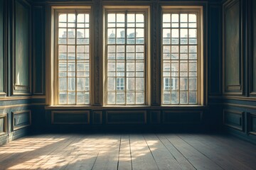 Obraz premium Victorian Window. Textured Vintage Room with Antique Architecture and Classic Decor