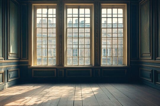 Victorian Window. Textured Vintage Room with Antique Architecture and Classic Decor