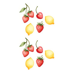 Hand-drawn watercolor illustrations of fruit pastel tones, clean white background