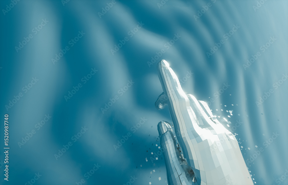 Aufkleber virtual digital hand of artificial intelligence (ai) with rippled effect. deep learning concept. 3d 