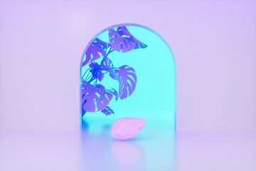 Beauty fashion backdrop for product display with summer tropical leaves. 3d rendering