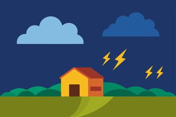 Naklejka premium Vector illustration of a rural landscape with a charming house under a summer sky