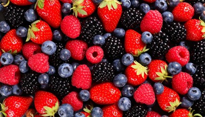 Closeup of fresh, ripe berries glistening with natural dew, a vibrant display of nature's bounty
