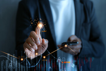 Business man Analysis finance grow graph and market  investment. Financial  business...