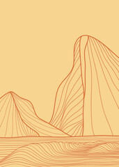 Mountain and Ocean wave line arts illustration. Hand drawn style. Abstract mountain contemporary aesthetic backgrounds landscapes. use for print art, poster, cover, banner