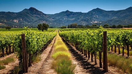 Fototapeta premium Grapevine rows scenic countryside landscape