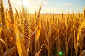 Golden corn stalks stand tall in a harvested field, sunlight illuminating the remaining ears Abundant harvest, autumnal colors, rural landscape, agricultural bounty , outdoor, bounty