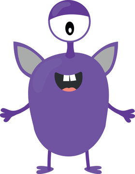 Cute cartoon cyclops monster. Funny purple alien in childish style isolated on white background. Vector illustration