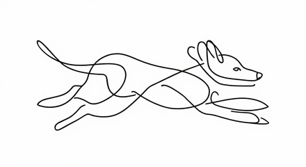 Elegant Dog Silhouette in Line Art Style on White Background