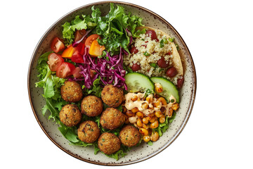 Vibrant Vegan Buddha Bowl with Falafel, Quinoa, Avocado, and Fresh Vegetables –on a Transparent background