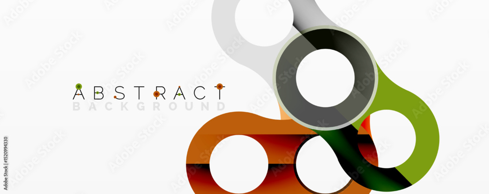 Poster abstract design features overlapping circles, lines. colors include gray, green, brown, white. moder