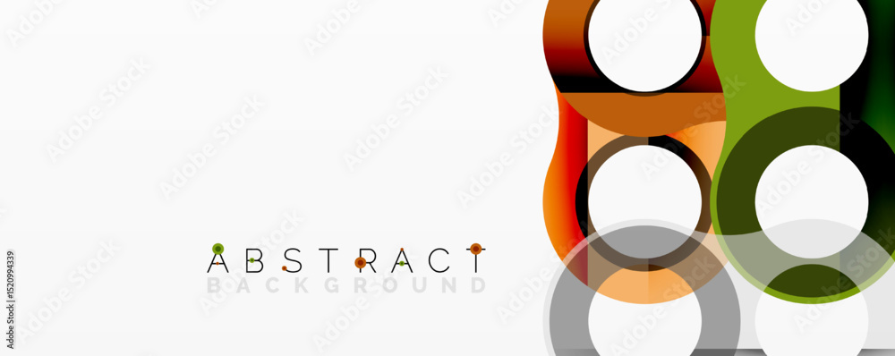 Poster Modern abstract design features colorful overlapping circles, squares. Clean white background provides contrast, simplicity.