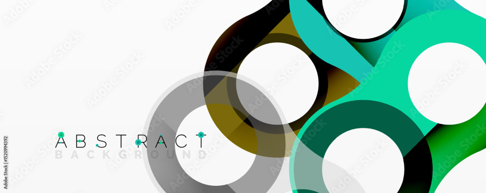 Poster Abstract circles overlap, creating dynamic visual effect. Teal, gray, white hues dominate composition. Modern design element.
