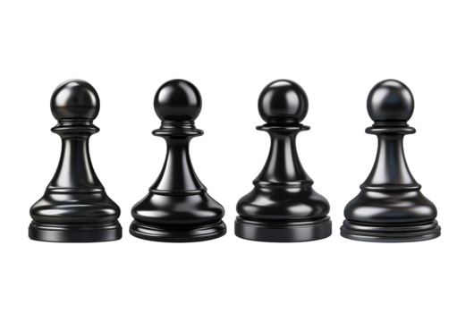 Collection Chess pawn, elegant design black, isolated on transparent or white background