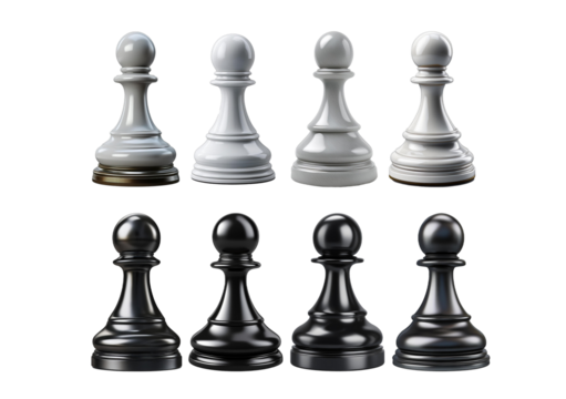 Collection Chess pawn, elegant design black, isolated on transparent or white background