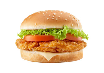 Chicken burger isolated on transparent or white background