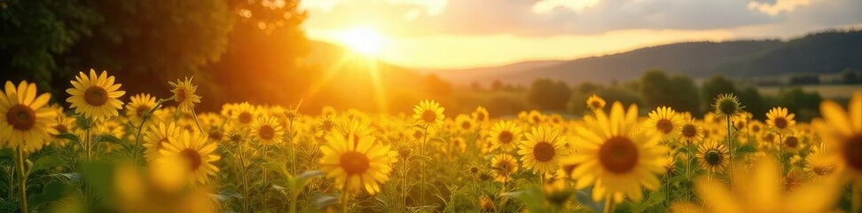 Golden hour sunlight bathes a vibrant summer landscape in warm, inviting light Perfect for travel, vacation, or summer themed projects Enjoy the bright, cheerful atmosphere , fantastic, idyllic