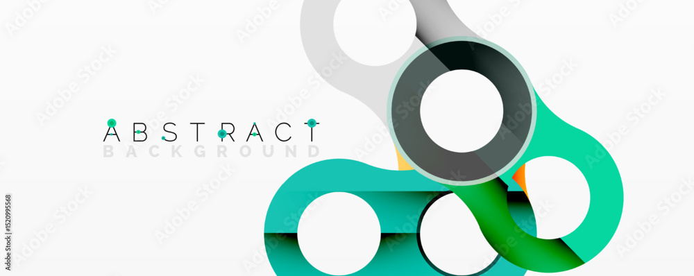 Poster Modern abstract design. Overlapping circles, lines create dynamic composition. Teal, gray, white color scheme. Minimalist aesthetic.