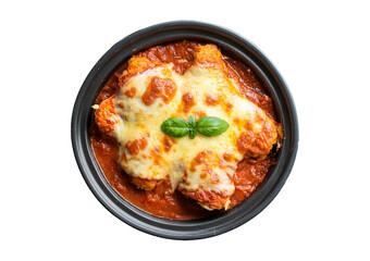 Chicken parmigiana side view full length isolated on transparent or white background