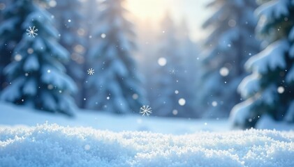 Large snowflakes gently fall on a tranquil winter landscape, blanketing the ground in a pristine layer of white Perfect for holiday or winter themes , cold, environment, snowfall