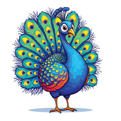 Obraz premium Cute Cartoon Peacock vector illustration isolated