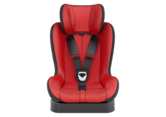 Front view of a car seat for a four year old isolated on white background