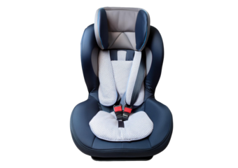 Front view of a car seat for a four year old isolated on white background