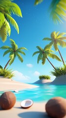 Obraz premium cartoon beach island landscape illustration poster background